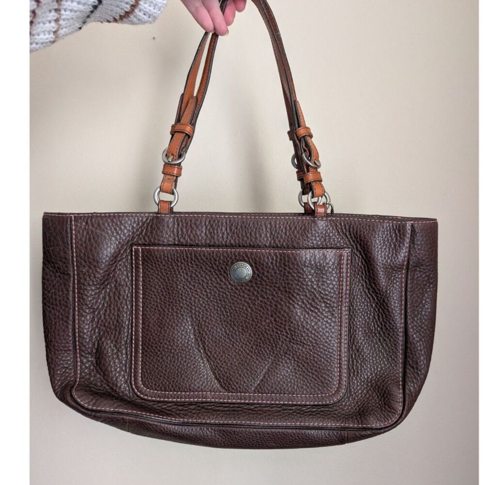 Vintage Coach Chelsea Brown Pebbled Leather Shoulder Bag Pink Lining